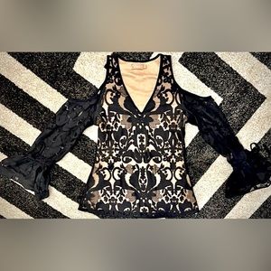 BRONTË || Braelyn Lace Embroidered Cold Shoulder Blouse in Black - SZ Small